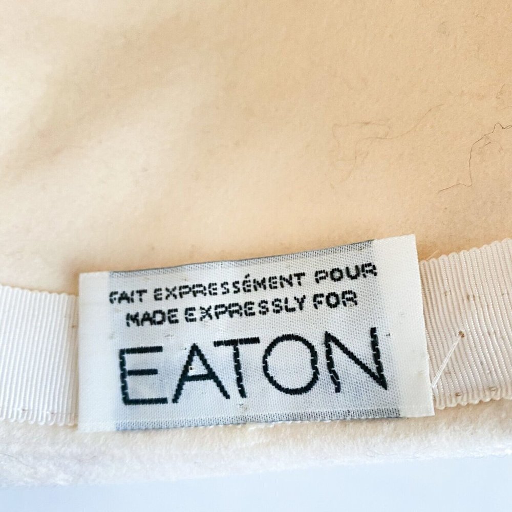 Vintage Eaton's Cream Ivory Bow Feather Detail  Unisex Fedora M - Picture 8 of 8